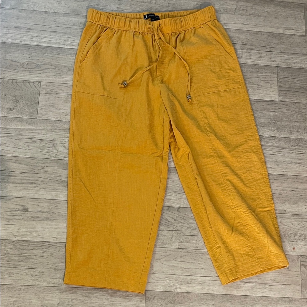 Jules & Leopold women large Yellow Drawstring crop pocket Joggers wide leg pant
